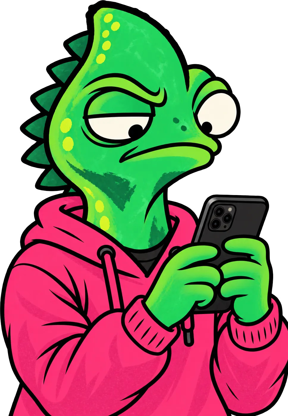 Our chameleon reading the news on his phone